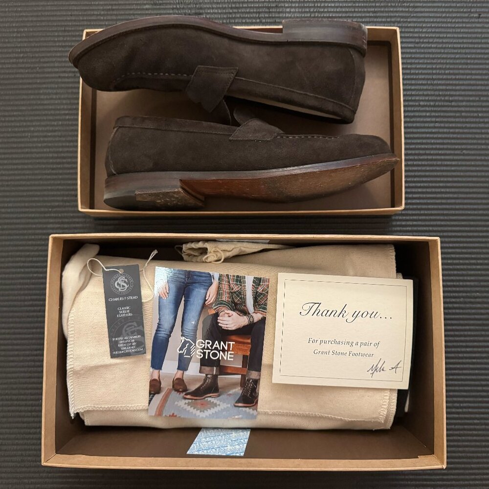 Grant Stone Traveler Penny Loafer Espresso Suede 9D